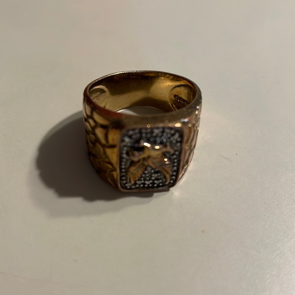 925 Sterling Silver Gold Plated Real Diamond Accent Eagle Wide Ring Size 10